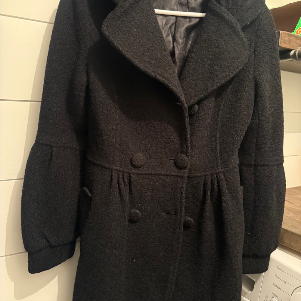 Black Women's Double-Breasted Wool-Blend Peacoat